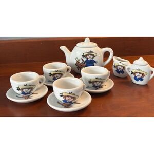Schylling Madeline Miniature Porcelain Tea Set White Blue Yellow 13 Piece Set